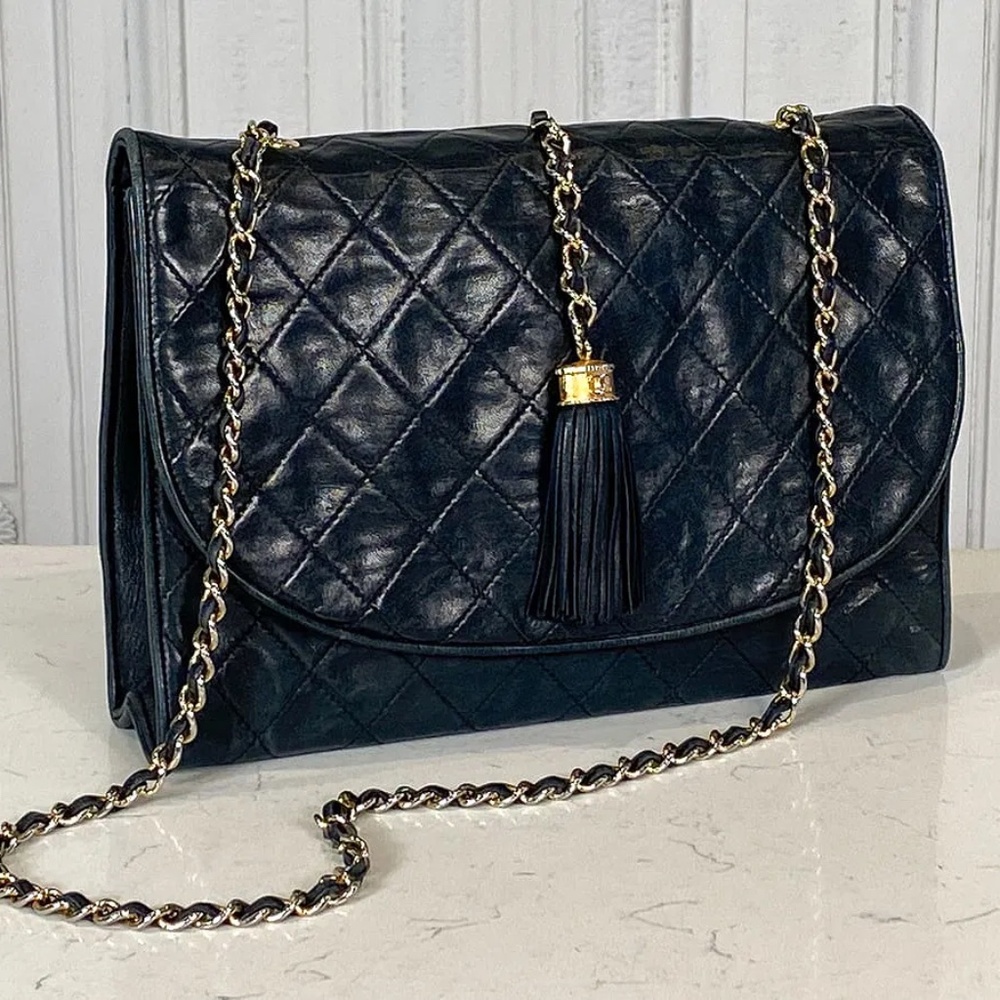 Chanel Demilune Tassel Envelope Bag – Vintage Navy Leather 💙✨